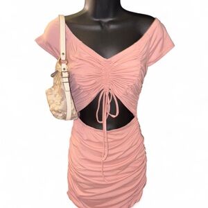 Chic Pink Backless Ruched Dress
